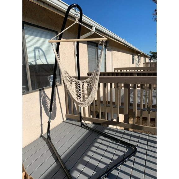 Hammock Chair Stand Only, C-Stand for Hanging Hammock Chair W/Buckle & Hook, Steel Hammock Stand for Hanging Chairs, Swings, Max.Weight Capacity 330lbs Indoor Outdoor Use, Black