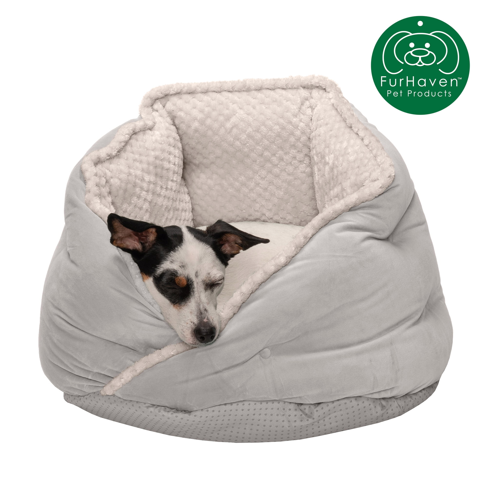 FurHaven Minky Faux Fur & Velvet Calming Hug Pet Bed, Silver Gray, Small, 1 Count