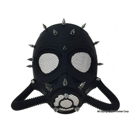 KBW Big-Eye Spike Studded Mesh Steampunk Face Mask, Black Silver,