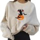 thumbnail image 4 of Sudaderas gráficas de Halloween para las mujeres de moda CREWNECK PODER FIT CASTOS Casual manga larga Lindo suéteres sueltos suéteres Cat Khaki 2XL Yinane Sudaderas, 4 of 7