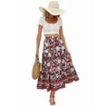 thumbnail image 3 of Maxi Skirts for Women 2025 Summer Boho Long Flowy Floral Elastic High Waist Skirt Casual Travel Skirt Red L, 3 of 9