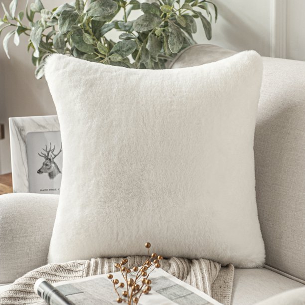 Phantoscope Deluxe Soft Faux Rabbit Fur Series Decorative Throw Pillow