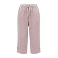 thumbnail image 6 of cfhntfmh Striped Capri Pants for Women Loose Fit Straight Leg Cropped Pant Casual Summer Linen Clothes Drawstring Capris, 6 of 6