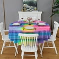 thumbnail image 2 of Colorful Striped Tie Dye Pattern Round Tablecloth 60"x60",Wrinkle Wipeable Table Cloth for Kitchen Dining Room Picnic Patio Party, 2 of 6