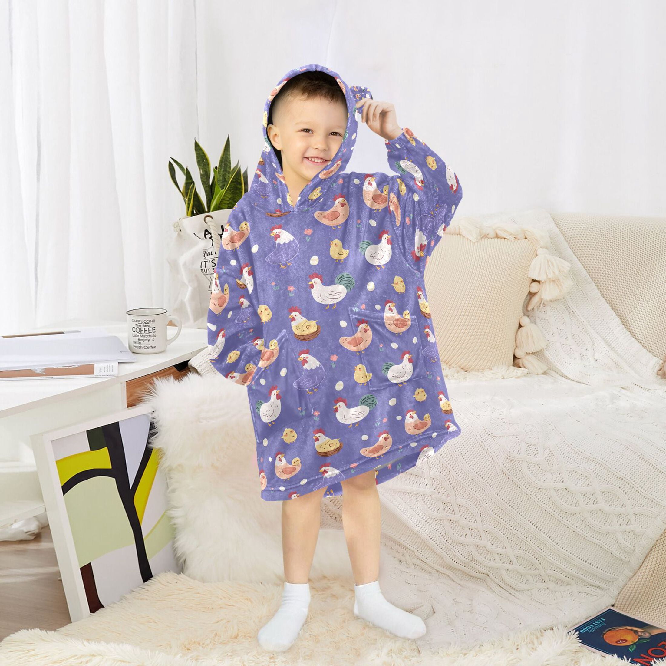 joogoo Blanket Hoodie for Cartoon Chickens Purple Oversize Sweatshirt 3-14 YR L
