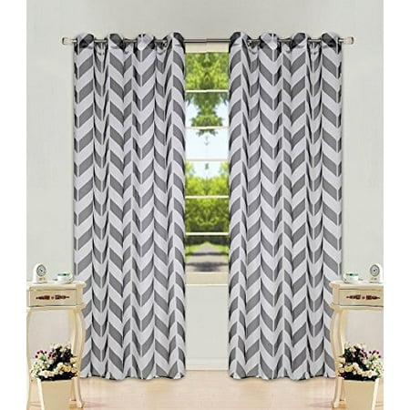 1 Panel Chevron Black Two Tone Pattern Design Voile Sheer Window