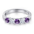 thumbnail image 3 of Gem Stone King 925 Sterling Silver Purple Amethyst and White Zirconia Wedding-Bands Ring for Women | 1.13 Cttw | Round 3.5MM | Gemstone February Birthstone | Size 9, 3 of 6