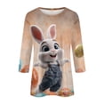 thumbnail image 4 of HAVUITYY Easter 3/4 Sleeve Sweaters for Womens, Cute Bunny Eggs Printed Womens Goung Out T-Shirts, Women's Spring Lightweight Tops, 4 of 5