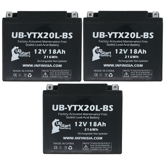 3-Pack UB-YTX20L-BS Battery Replacement for 1996 Kawasaki Jet Ski JH750 ST, Zxi 750 CC Personal Watercraft - Factory Activated, Maintenance Free, Motorcycle Battery - 12V 18AH, UpStart Battery Brand