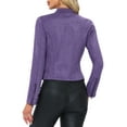 thumbnail image 3 of INSPIRE CHIC Women's Faux Suede Stand Collar Zip up Cropped Motorcycle Jacket L Dark Purple, 3 of 6