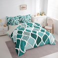 thumbnail image 3 of jejeloiu Waves Striped Lines 7 Pieces Bedding Comforter Set,Boho Gemoetric Pattern Full Bedding Set,Cyan Mermaid Print Abstract Fitted Sheet Flat Sheet For Adults,Super Cozy Room Decor Reversible, 3 of 8