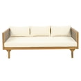 thumbnail image 3 of Modern Daybed, Wooden 3-Seater Couch Frame with Rattan Arms, Water-Resistant Cushion, Multifunctional Sofa Bed for Living Room, Bedroom, Balcony, Patio, Natural & Beige, 3 of 9