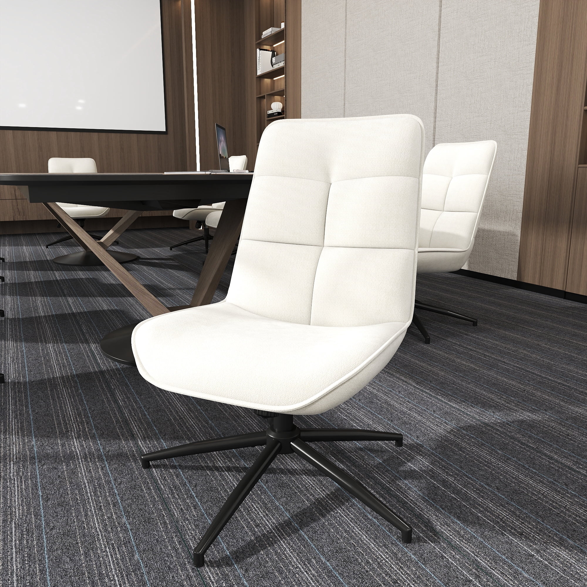 Homy Casa Reception Chair, Swivel Office Guest Chair, Adjustable Height, for Waiting Room, Beige