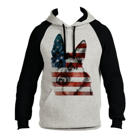 Men S American Flag German Shepherd B757 Ply Gray Black Raglan