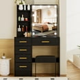 thumbnail image 2 of Kkonetoy Vanity Set with Chair and Desk, Makeup Table with LED Lights Sliding Mirror 5 Drawers Golden Handle, Black, 2 of 16