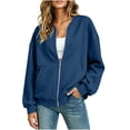 thumbnail image 2 of Chiccall Women's Full Zip Bomber Sweatshirt Jacket Thumb Hole Cuffs Oversized Long Sleeve V Neck Loose Casual Coat with Side Pockets, 2 of 7