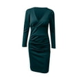 thumbnail image 5 of Guieoi Dress for Women under $10.00 Plus Size Women Sexy V Neck Solid Hem Ruched Long Sleeve Dress Green Black*Friday/Cyber*Monday, 5 of 5