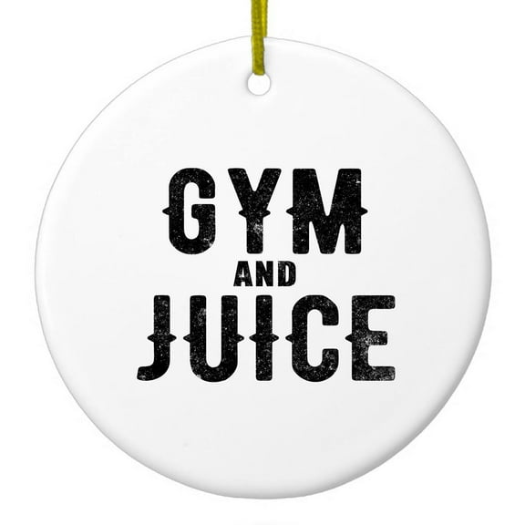 DistinctInk Hanging Ceramic Christmas Ornament - Gym And Juice - Gold String, 2-3/4 inch Diameter