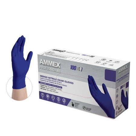 

AMMEX Indigo Nitrile Disposable Exam Gloves 3 Mil Large 100/Box