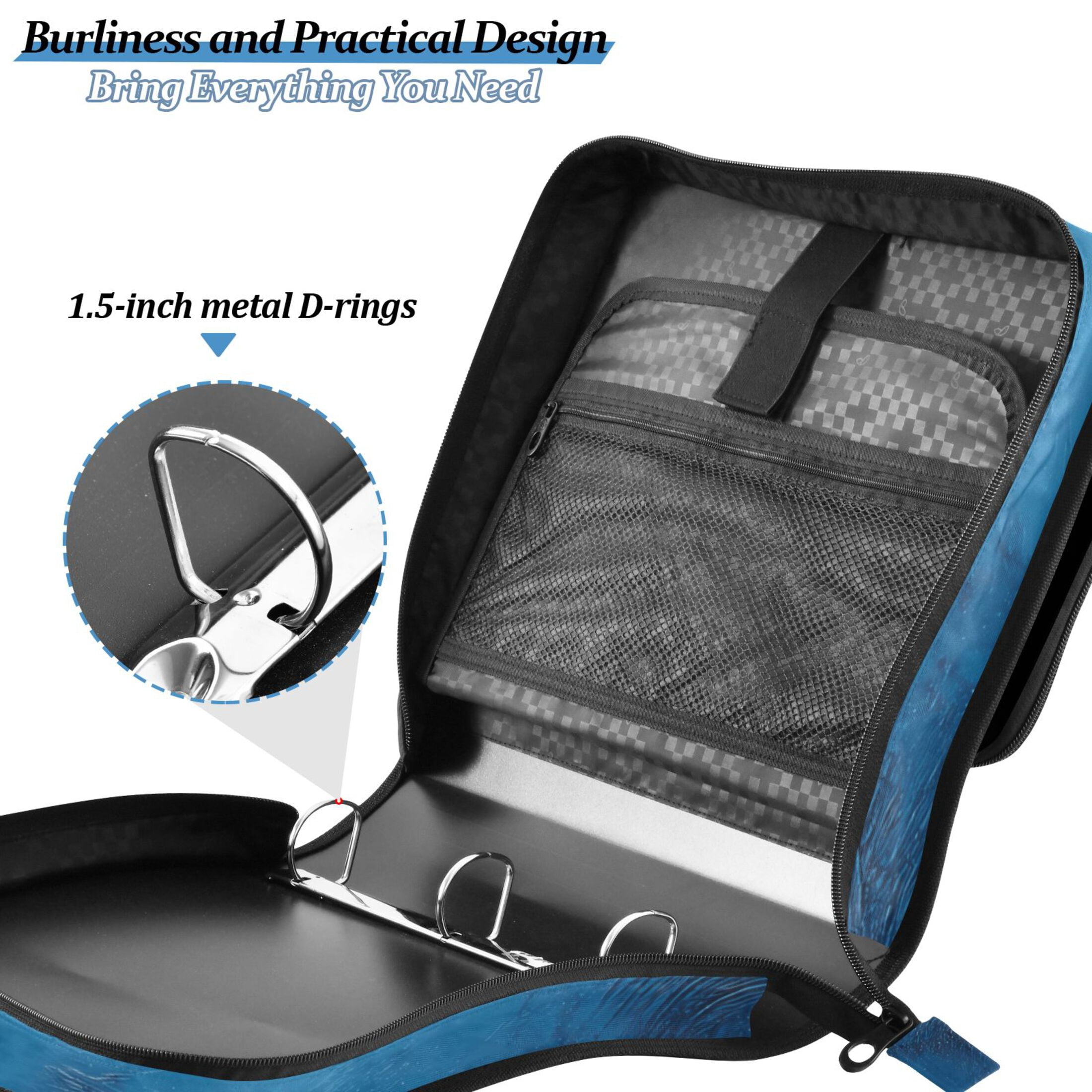 3 Ring Zipper Binder with Shoulder Strap Waterproof Trapper Keeper 2 Inch D-Ring 500 Sheets Capacity Blue Dreamy Fluffy Clouds