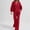 Red, variant on Womens Casual Two-Piece Outfit V-Neck Long Sleeve Top High Waist Straight Leg Pants with Pockets Cotton Linen Set Light Blue XL(XL)