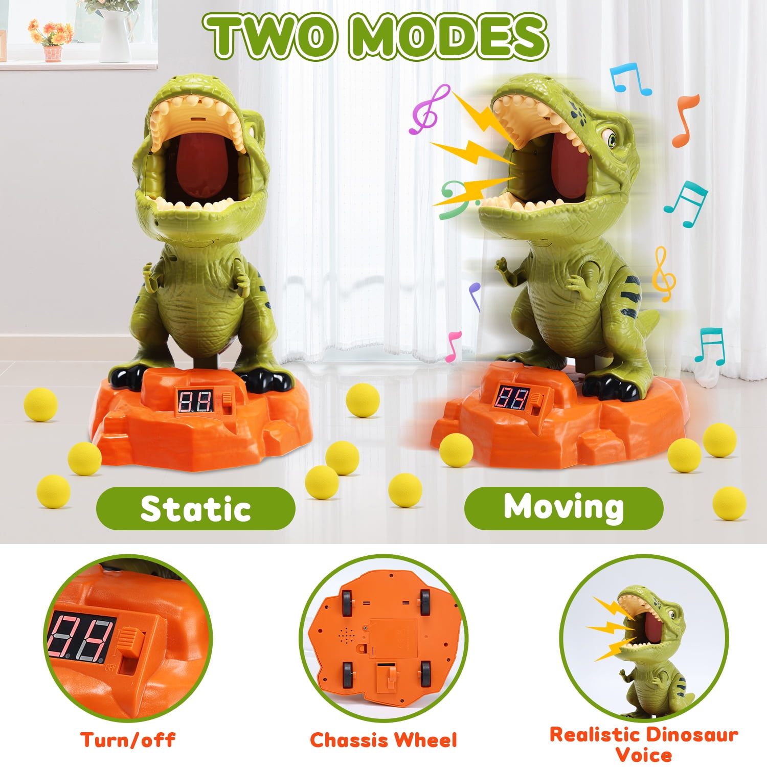 JoyStone Moveable Dinosaur Shooting Game Toy for Kids, Shooting Target with 2 Pump Blasters, 36 Foam Balls and LCD Score Record