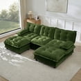 thumbnail image 4 of 107" U Shaped Modern Sofa Modular Sectional Cloud Couch with 2 Ottomans, 3-Seat Chenille Deep Seat Sofa with Comfy Lattice Decored Seat Cushion, Bedroom and Apartment (Green), 4 of 11