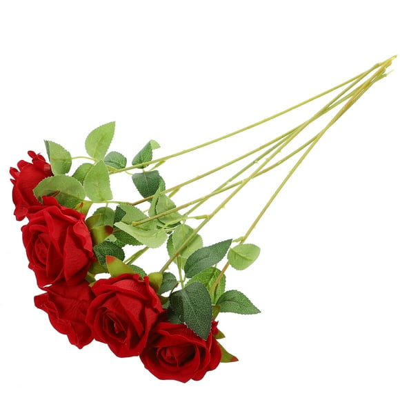 BEADCEST 6Pcs Artificial Red Rose Flower Decor Lightweight Simulation Bouquet for Wedding and Party Tables
