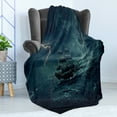 thumbnail image 4 of Landscape Soft Flannel Fleece Throw Blanket, Stormy and Rainy Weather Waves Vintage Ship Sailing Oil Paint, Cozy Plush for Indoor and Outdoor Use, 70" x 90", Dark Cadet Blue White, by Ambesonne, 4 of 5
