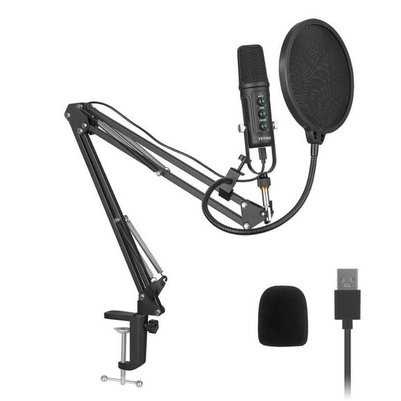Microfono Yeyian YSA-UCHQ-01 Condensador cardioide kit profesional USB Filtro anti pop controles de ajuste soporte y brazo articulado Monitoreo en tiempo real iOs/Windows
