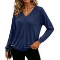 thumbnail image 4 of Women's V Neck Long Sleeve Blouse | Soft Stretch Draped Casual Tunic Tops, Lightweight Office Work Shirt for Spring Fall | CSEONE,Navy 2XL, 4 of 9