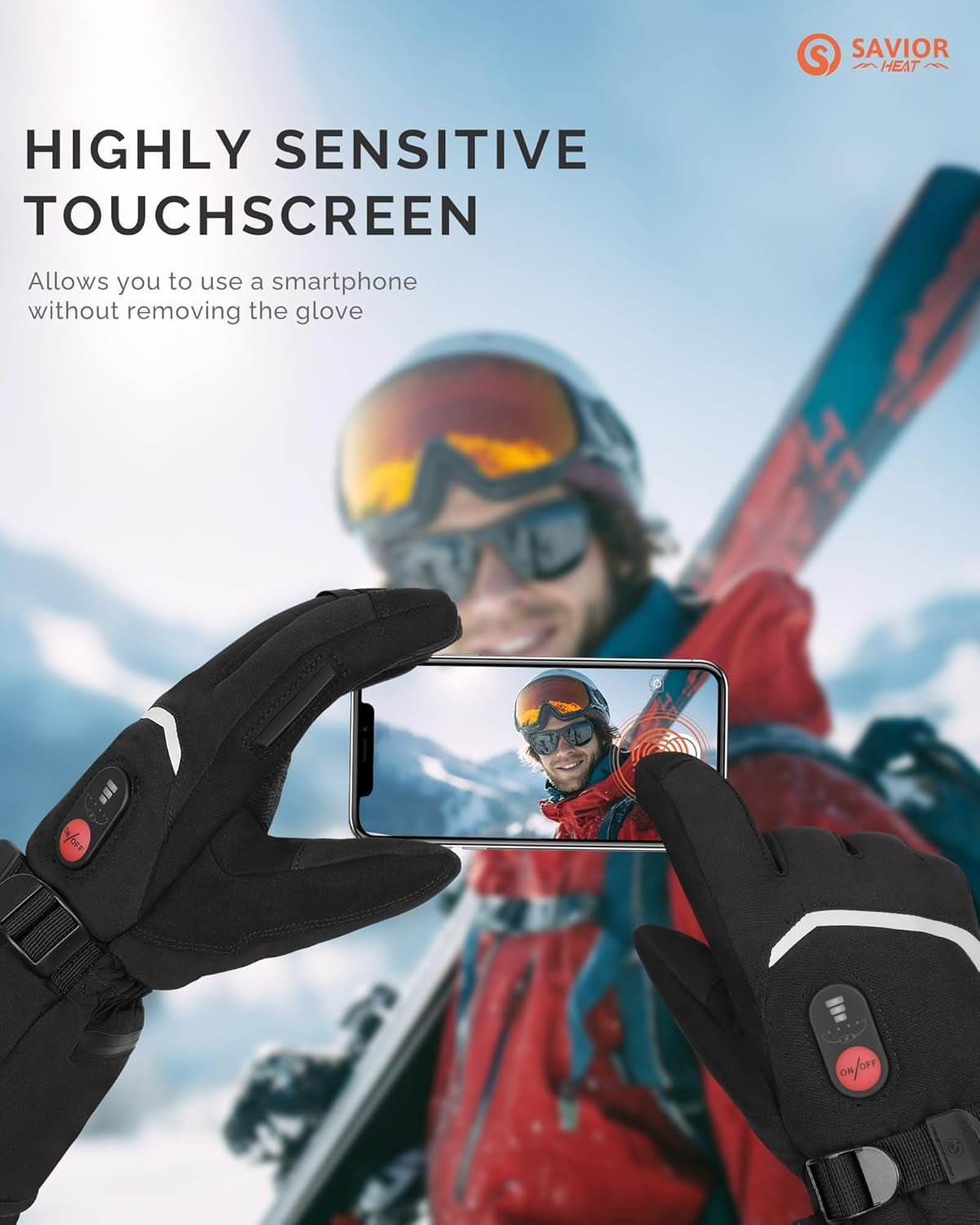 SAVIOR HEAT Upgraded Rechargeable Heated Gloves – 3000mAh Battery, 3 Heat Levels up to 150°F, Waterproof Touchscreen for Skiing, Snowboarding, Camping & Hiking