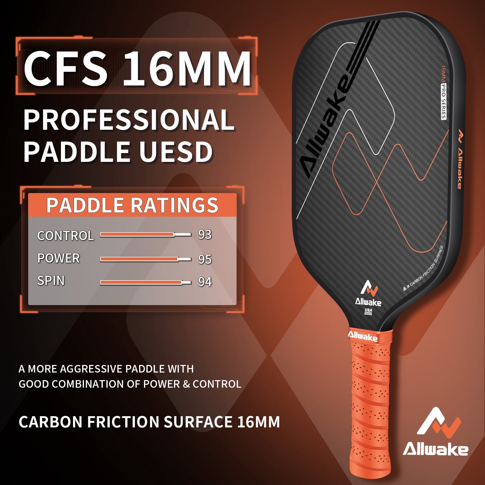 Pickleball Paddles, USAPA Approved, 3k Friction Surface Carbon Fiber  Pickleball Paddle, Durable &Lightweight Pickleball Rackets for Adults