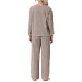 thumbnail image 3 of INSPIRAR CHIC Conjuntos de Pijamas de Punto Acanalado para Mujeres de 2 Piezas, Parte Superior de Manga Larga y Pantalones, Ropa de Dormir, Pjs, Conjuntos de Ropa de Casa L Camel, 3 of 5