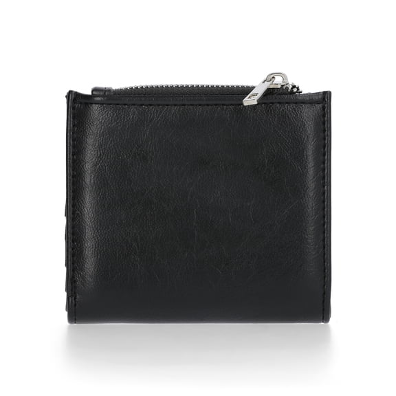 No Boundaries Women's Faux Leather Moto Snap Wallet, Black