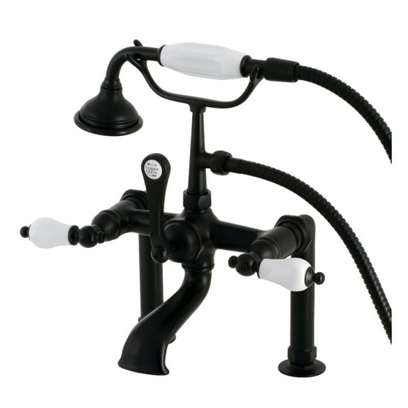 Kingston Brass AE105T0 Aqua Vintage 7" Center Deck-Mount Clawfoot Tub Faucet with Hand Shower, Matte Black