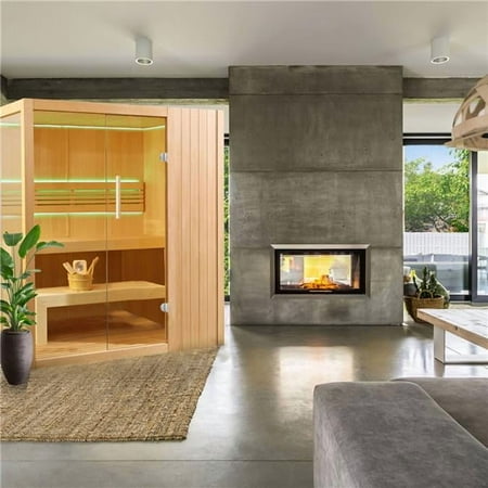4.5 kW ETL Certified Heater Canadian Hemlock Indoor Wet Dry Sauna with LED Lights - 4 Person, Natural Wood Finish