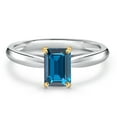 thumbnail image 3 of Gem Stone King 10K Two Tone Gold London Blue Topaz Engagement Ring for Women | 0.66 Cttw | Emerald Cut 6X4MM | Gemstone November Birthstone | Size 8, 3 of 6