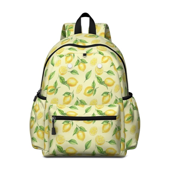 Lemon and Leaf Yellow Pattern Backpack for School, Cute School Bag with Adjustable Shoulder Straps and Padded Back, 13.4"x11"x4.7"