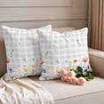 thumbnail image 2 of Botanical Wildflowers Outdoor Waterproof Pillow Covers, Spring Farmhouse Floral Grey Plaid Decorative Square Throw Pillowcase Sofa Cushion Sham for Patio/Couch/Chair, 16"x16" 2 Pack, 2 of 8