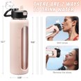 thumbnail image 5 of MUKOKO Water Bottle, 32oz Glass Drinking Bottle with Straw, Motivational Water Bottle with Leak Proof Locking Lid , Travel Sports Water Jug with Water Marker, Pink, 5 of 7
