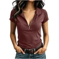 thumbnail image 3 of Babysbule Women Zip Mock Neck Set-In Short Sleeve Pullover Regular Fit Casual Tee for Spring Summer Sport Daily Vacation Outfits, 3 of 6