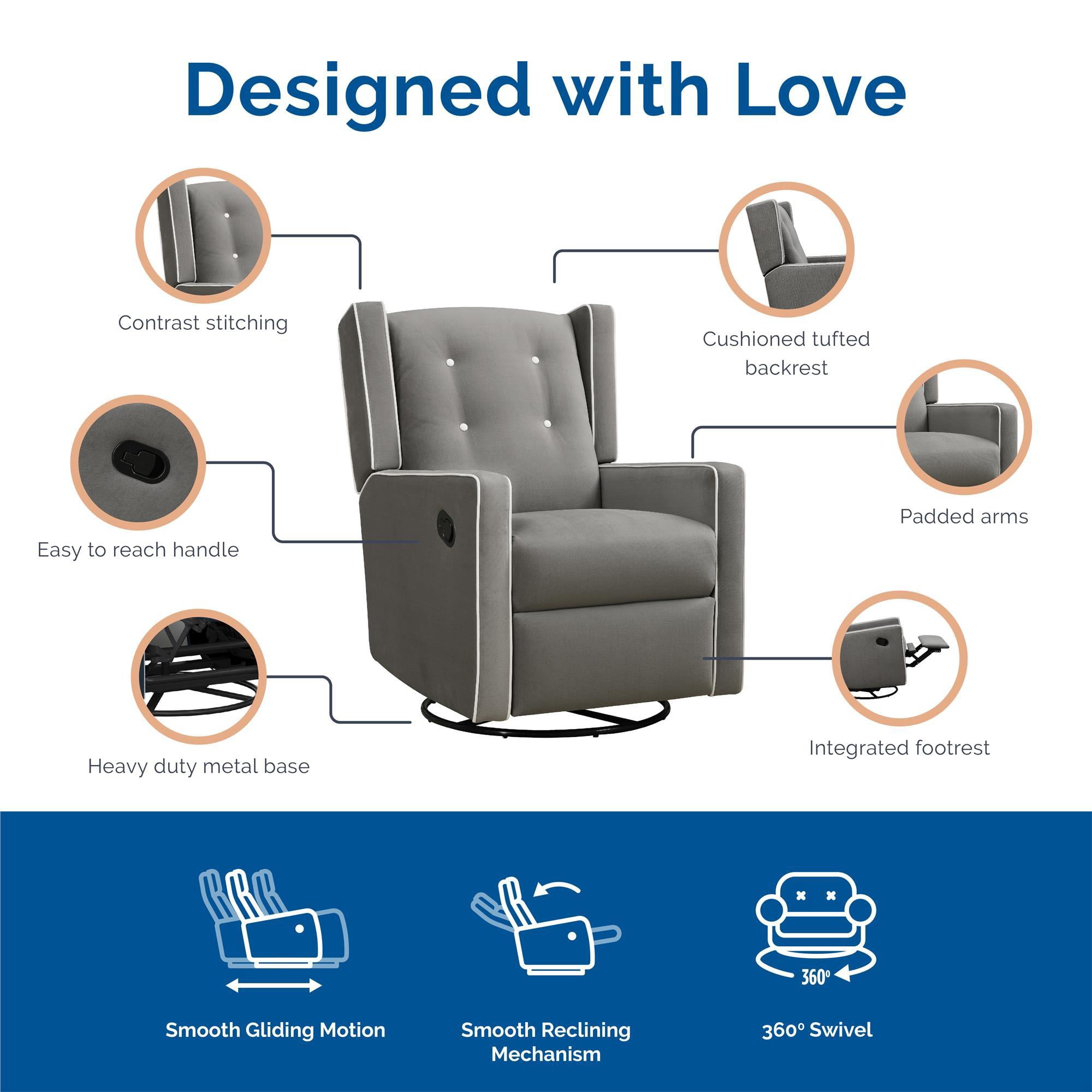 Baby Relax Mikayla 4-in-1 Nursery Swivel Glider Rocker Recliner