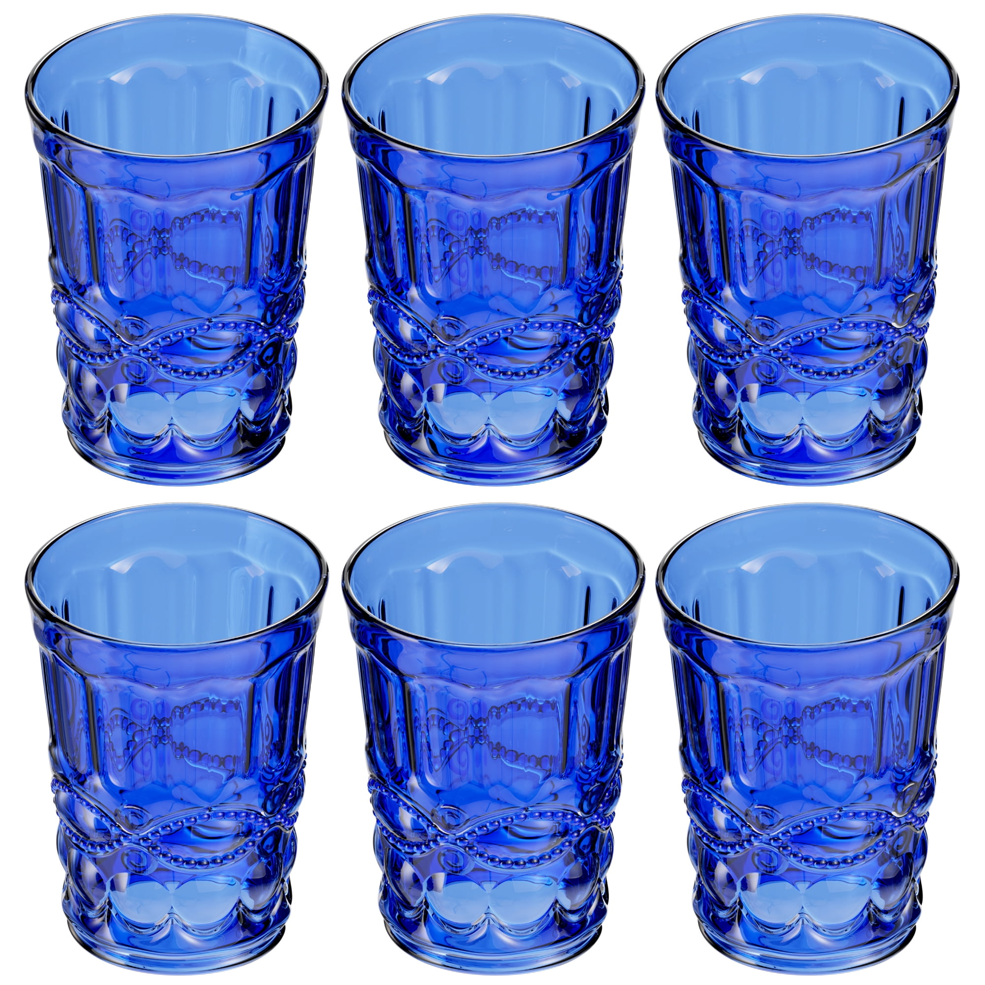 Elle Décor Glass Tumblers Set of 6 Glass Design, 8.5Ounce Water Drinking Glasses, Blue