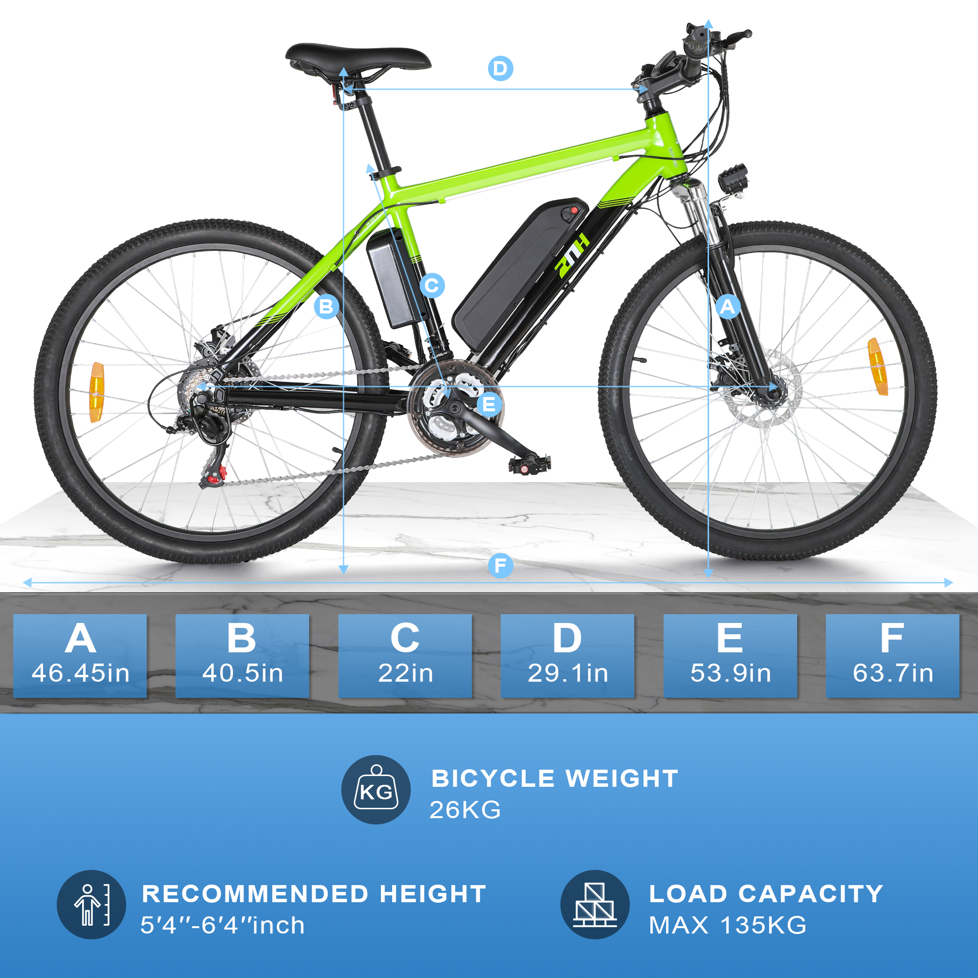 ZNH Z2 Electric Bike Adult 26" Electric Commuter Bike 350W Motor Ebike 36V/10AH Battery 21 Speed Shimano 20MPH, Green