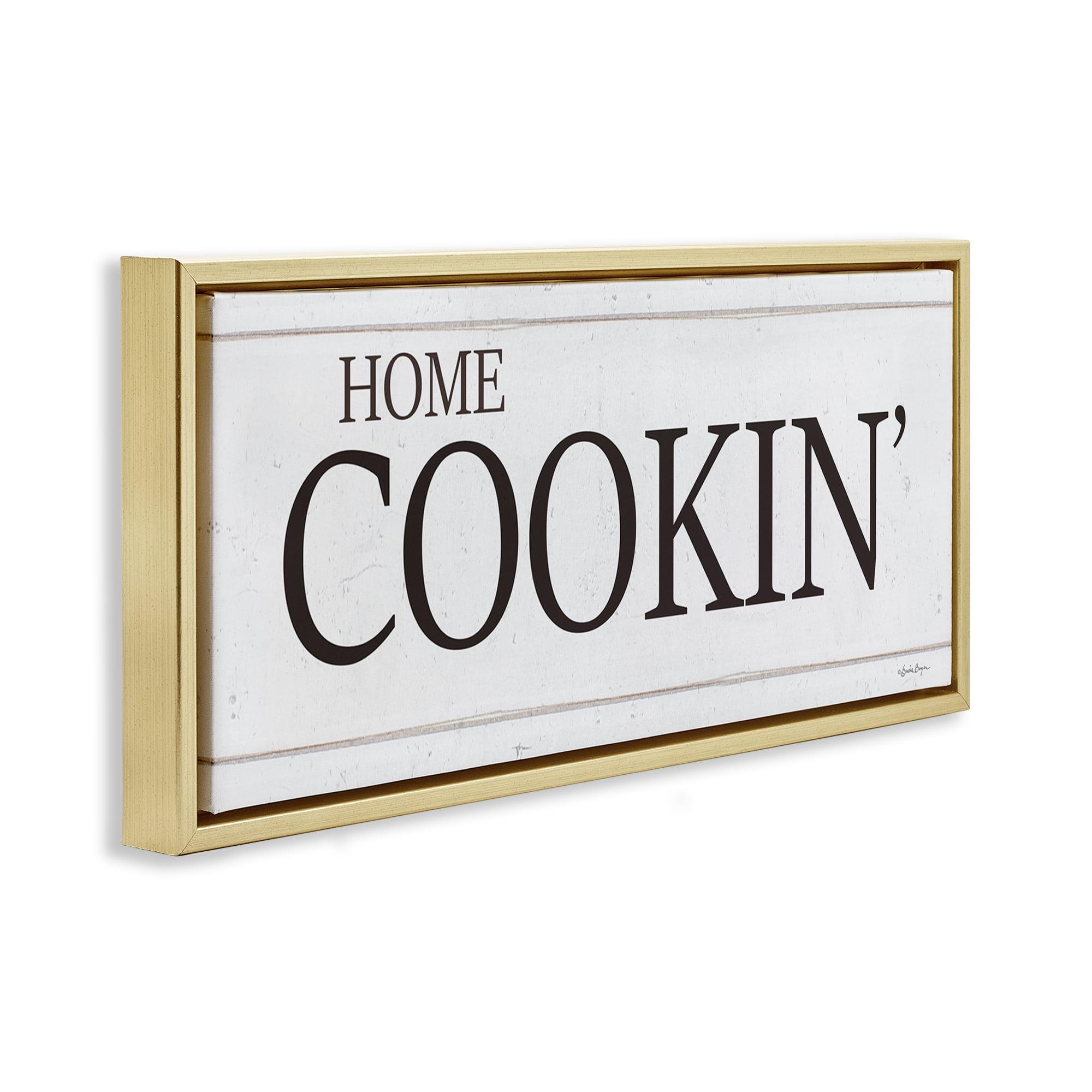 Stupell Industries Home Cookin' Phrase Food & Beverage Painting Gold Floater Framed Art Print Wall Art, 31 x 14