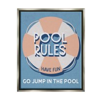 Stupell Industries Vintage Pool Rules Nature Painting Gray Floater Framed Canvas Art Print Wall Art, 17 x 21
