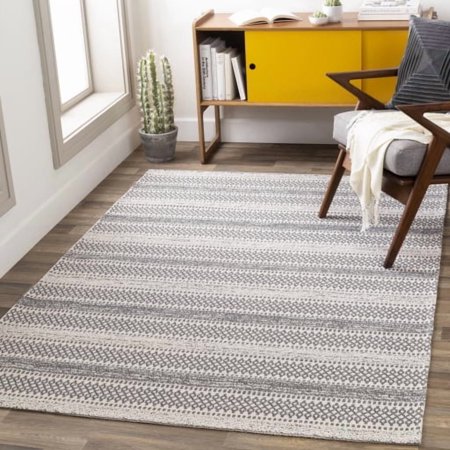 Surya La Casa Moroccan Global 100% Cotton No Pile Area Rug, 5' x 7' Light Slate/Charcoal/Ivory, Machine Woven, LCS2309-710102