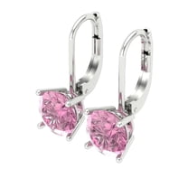 4 Ct Round Cut Drop Dangle Pink Crystal 18K White Solid Gold Everyday Dainty Earrings Lever Back
