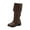 Brown, variant on Mostsola Fold Over Motorcycle Boots for Women Vintage Buckle Pull on Riding Boots Mid Calf Booties